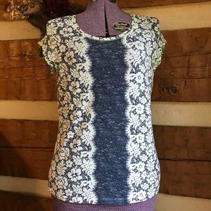 Basler Cap Sleeve Tee Shirt Lacey Floral  Print